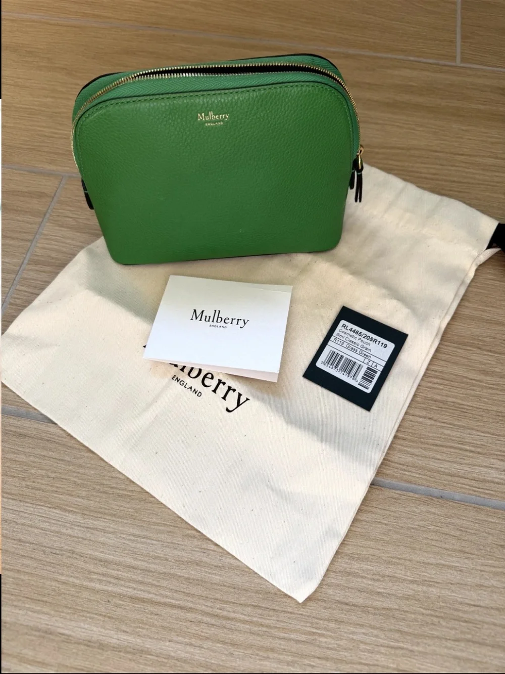 Mulberry Bright Green Pebbled Leather Double Zip Cosmetic Case